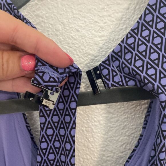 NWOT- Athleta-Ultimate Ease Fit And Flare Blue Purple Printed Dress- Size Small - Picture 11 of 15